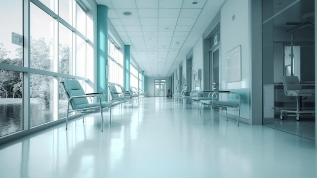 Blurred interior of hospital abstract medical background Generative AI