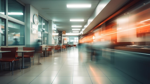 Blurred interior of hospital cafe