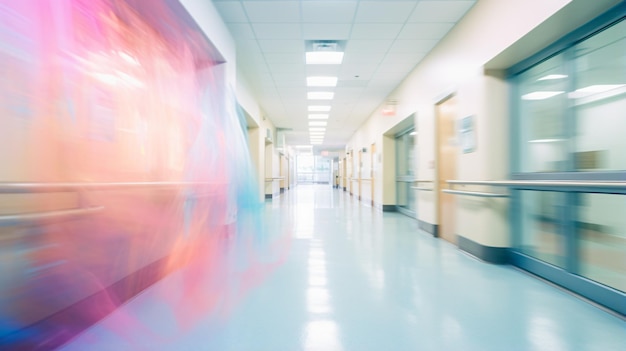 Blurred interior of hospital hallway