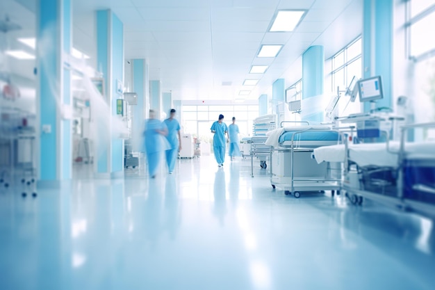 Blurred interior of hospital with doctors