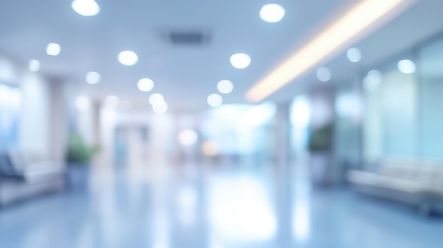 Blurred interior of a modern hallway likely in a hospital or office setting