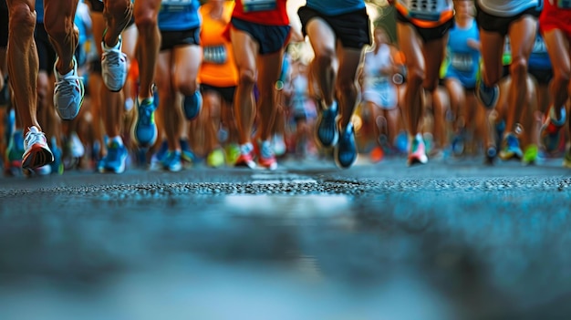 Blurred Legs of Runners in a Marathon