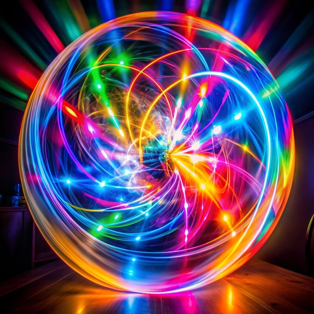 Blurred Light painting one exposure in camera light glares with a spectral gradient on a dark background Multicolored abstract colorful line Unusual light effect