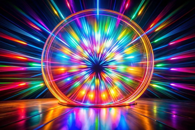 Blurred Light painting one exposure in camera light glares with a spectral gradient on a dark background Multicolored abstract colorful line Unusual light effect