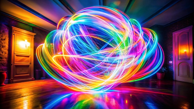 Blurred Light painting one exposure in camera light glares with a spectral gradient on a dark background Multicolored abstract colorful line Unusual light effect