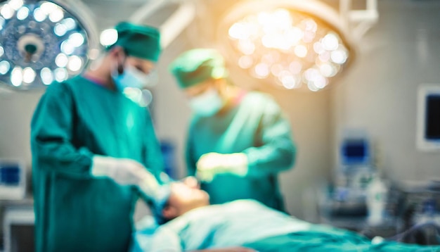 Blurred lights in an operating room symbolize the intensity and urgency of medical procedures in a d