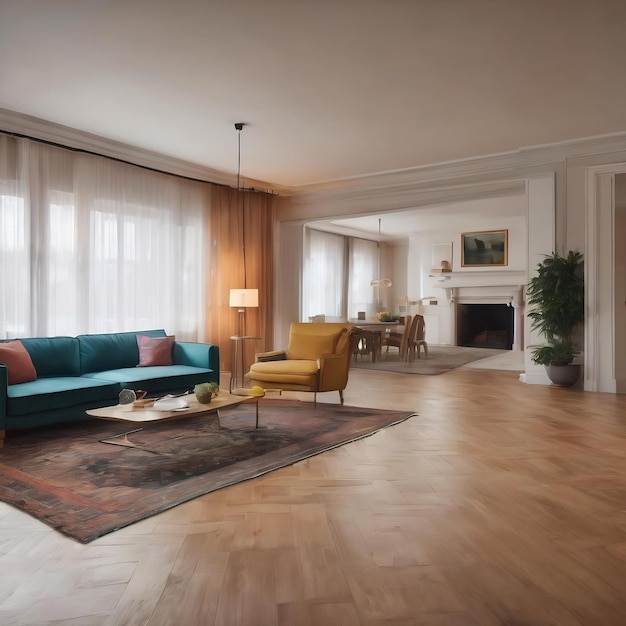 Blurred living room with parquet floor