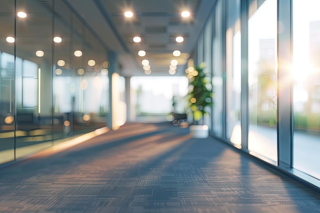 Photo blurred modern office interior with panoramic windows