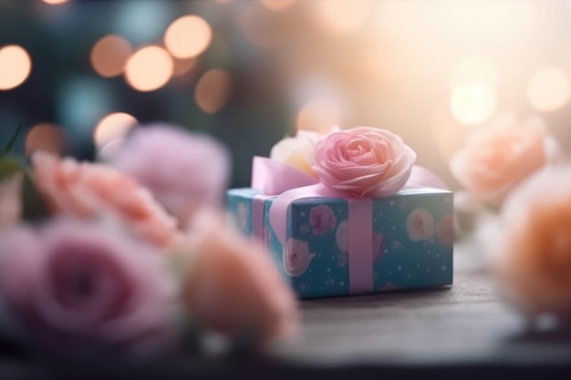 Blurred mothers day background with a gift generative ai