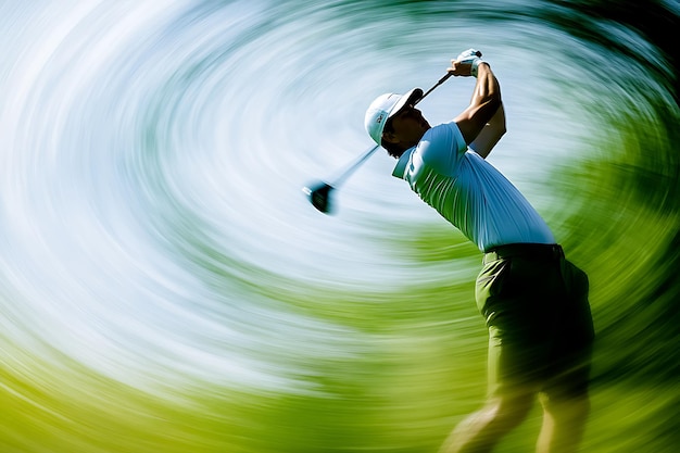 Photo blurred motion of a golfer swinging a golf club