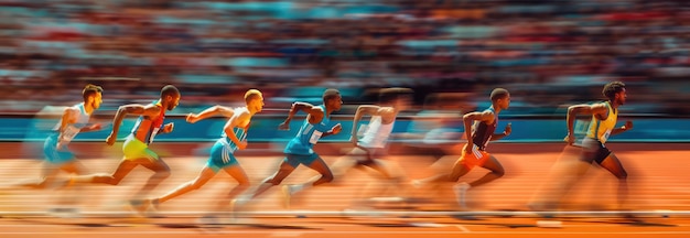 Photo blurred motion of sprinters in a race