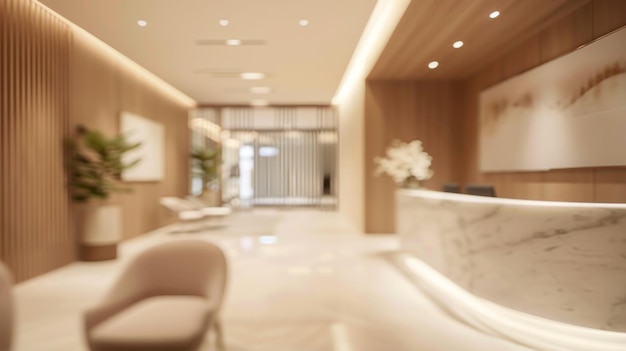 blurred office lobby entrance building background defocus luxury clinic hospital corridor modern