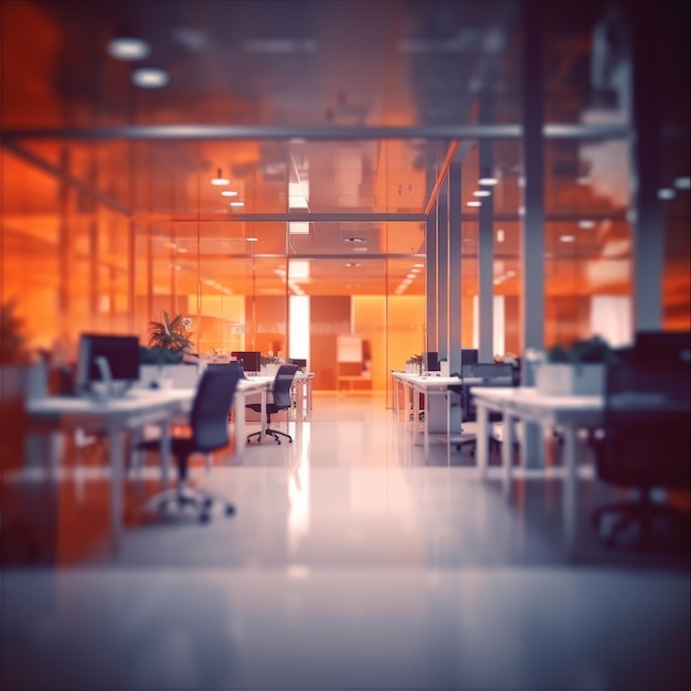 Blurred office room interior with defocused effect blurred workspace business concept Generative AI