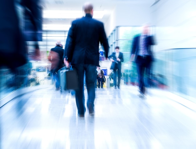 Blurred people at a trade fair