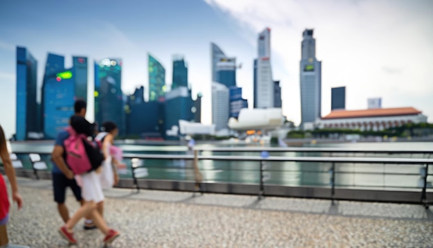 Blurred people walking at Marina Bay Singapore