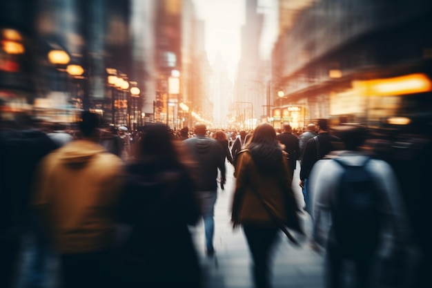 Blurred photo of a crowd of people on a city street