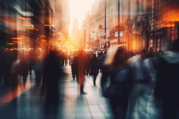 Blurred photo of a crowd of people on a city street