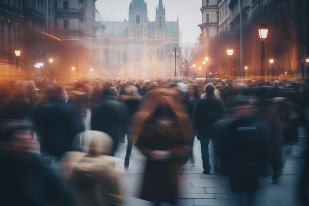 Blurred photo of a crowd of people on a city street