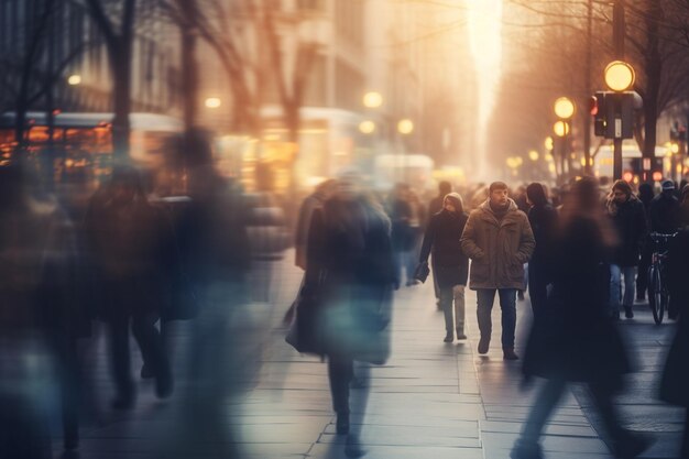 Blurred photo of a crowd of people on a city street