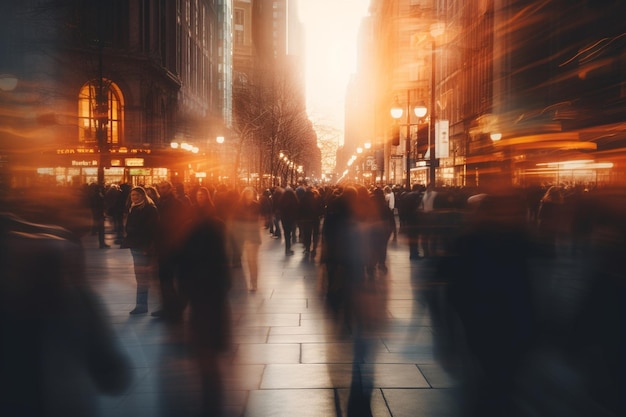 Blurred photo of a crowd of people on a city street