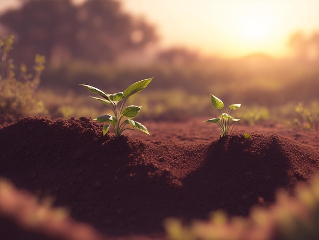 blurred Plant growth on the soil green nature sunsets plant tree background ultrareal 8k ultrar