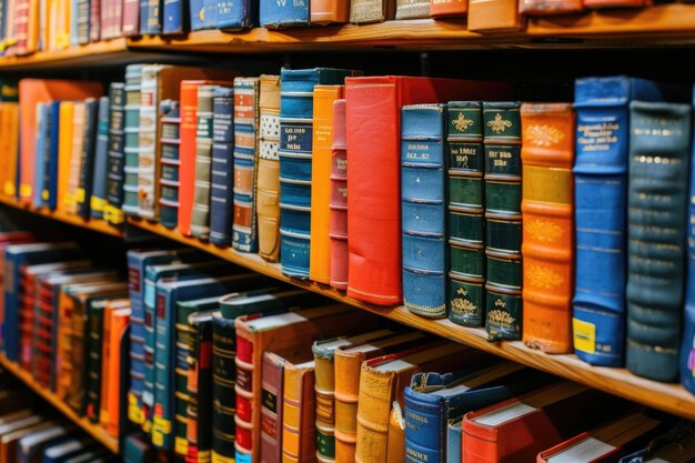 Blurred school library with bookshelves for educational background