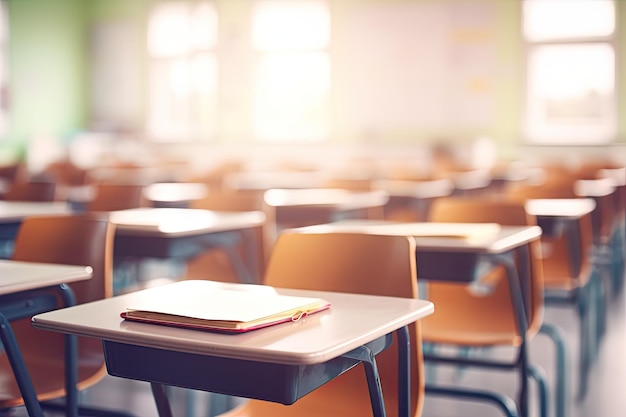 Blurred view of empty elementary classroom