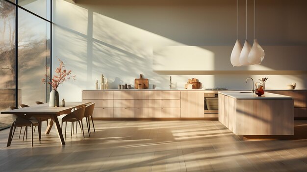 Blurred view of modern kitchen with white furniture Generative AI