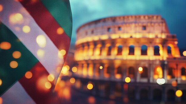 Photo blurry background of italy flag with colosseum