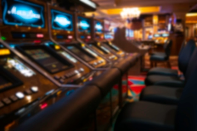 Blurry background of slot machines at the Casino