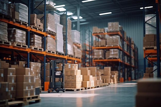 Blurry background of warehouse inventory product stock for logistic background