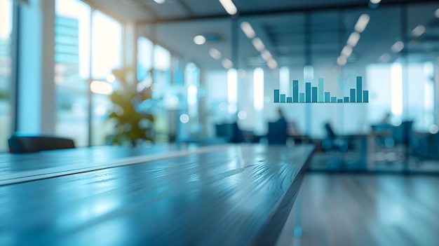 A blurry blurred office environment background with conference rooms and workspace in shades of grey