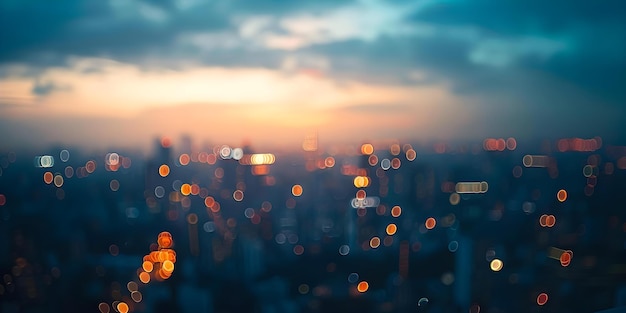 Blurry cityscape at twilight from a rooftop during golden hour Concept Rooftop Photography Cityscape Photos Golden Hour Twilight Shots Blurry Background