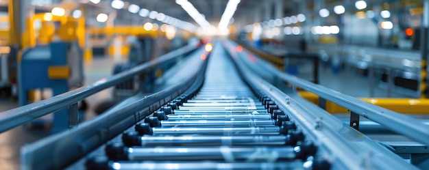 Blurry conveyor belt in industrial factory emphasis on movement