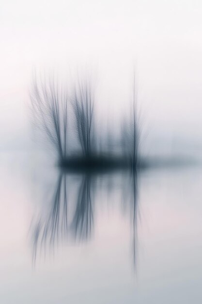 Photo a blurry image of a boat and trees reflected in the water