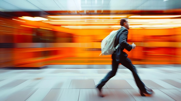 Photo a blurry image of a man running in a subway