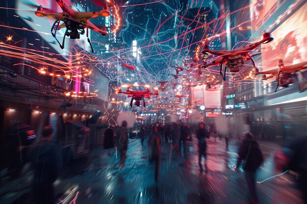 a blurry image of people in a room with a giant octopus on the top