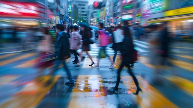 Blurry Motion of People Crossing a Wet Street