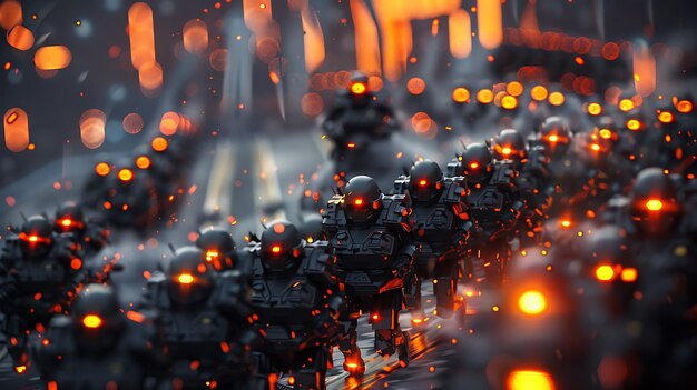 a blurry photo of a traffic jam with a bunch of bikes in the rain