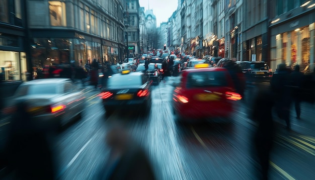 Photo a blurry picture of a busy street with cars and people