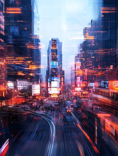 a blurry picture of a city with a blur of traffic and a building in the background