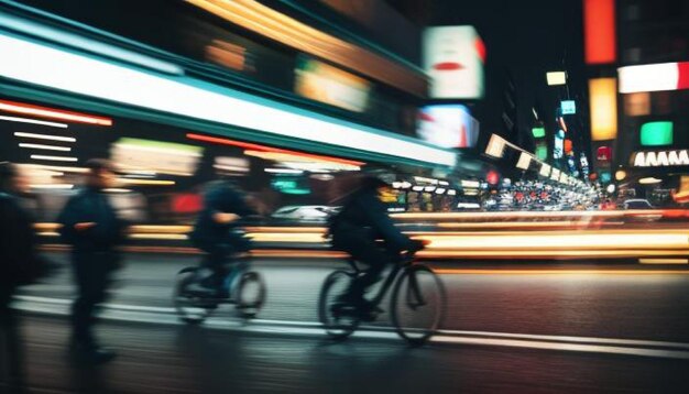 Photo a blurry picture of people riding bikes in the street