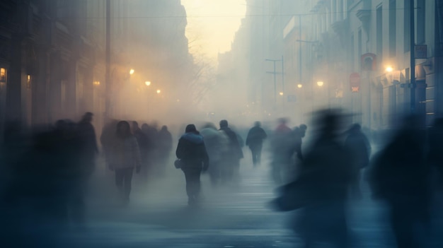 a blurry picture of people walking in the street