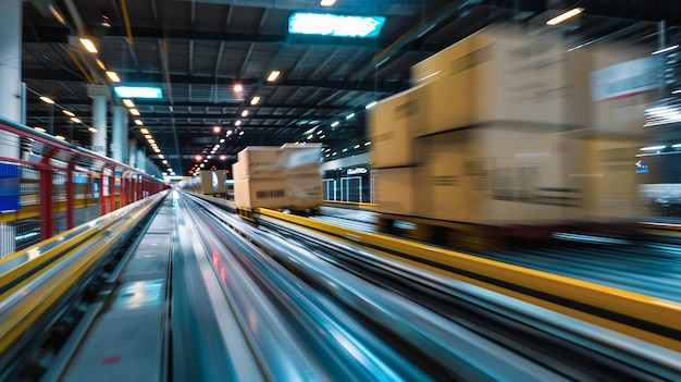 Photo a blurry picture of a train moving down the track