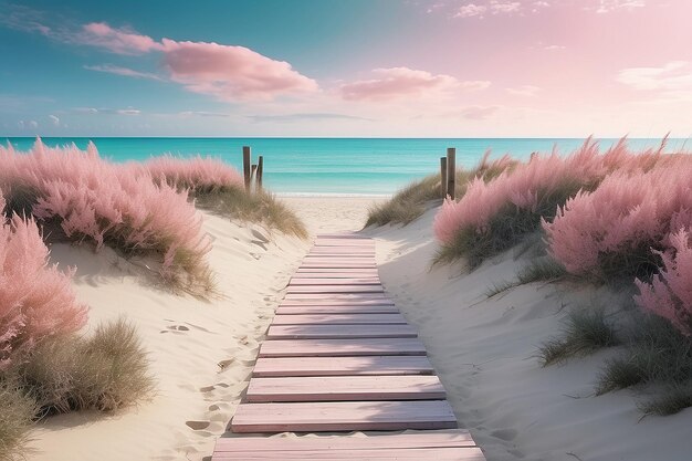 Photo blush pink and teal beach pathway