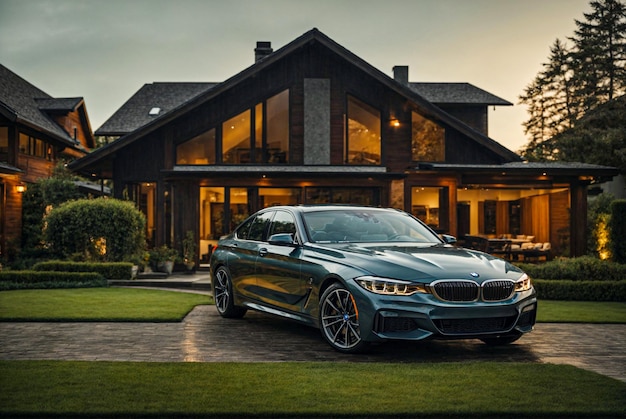 BMW in front of house