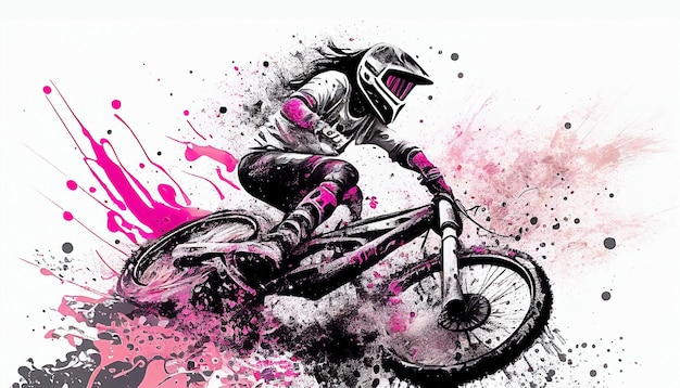 A bmx rider with pink and black bmx helmet and pink bmx helmet.