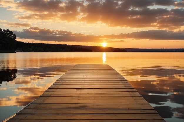 Board against a sunset over a calm lake