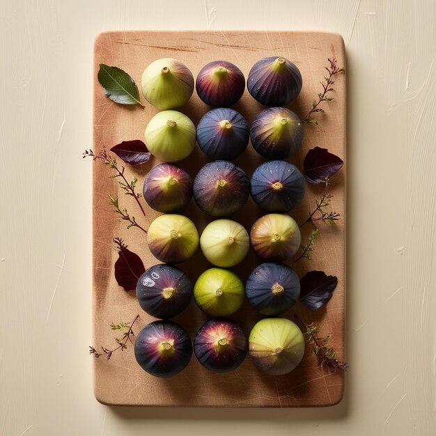 Photo a board of fruit with a leaf on it that says fruit on it