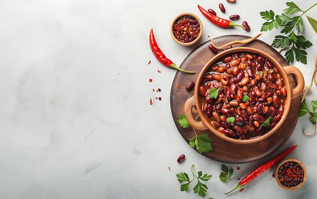 Board and plate of tasty Kidney Beans with on white background